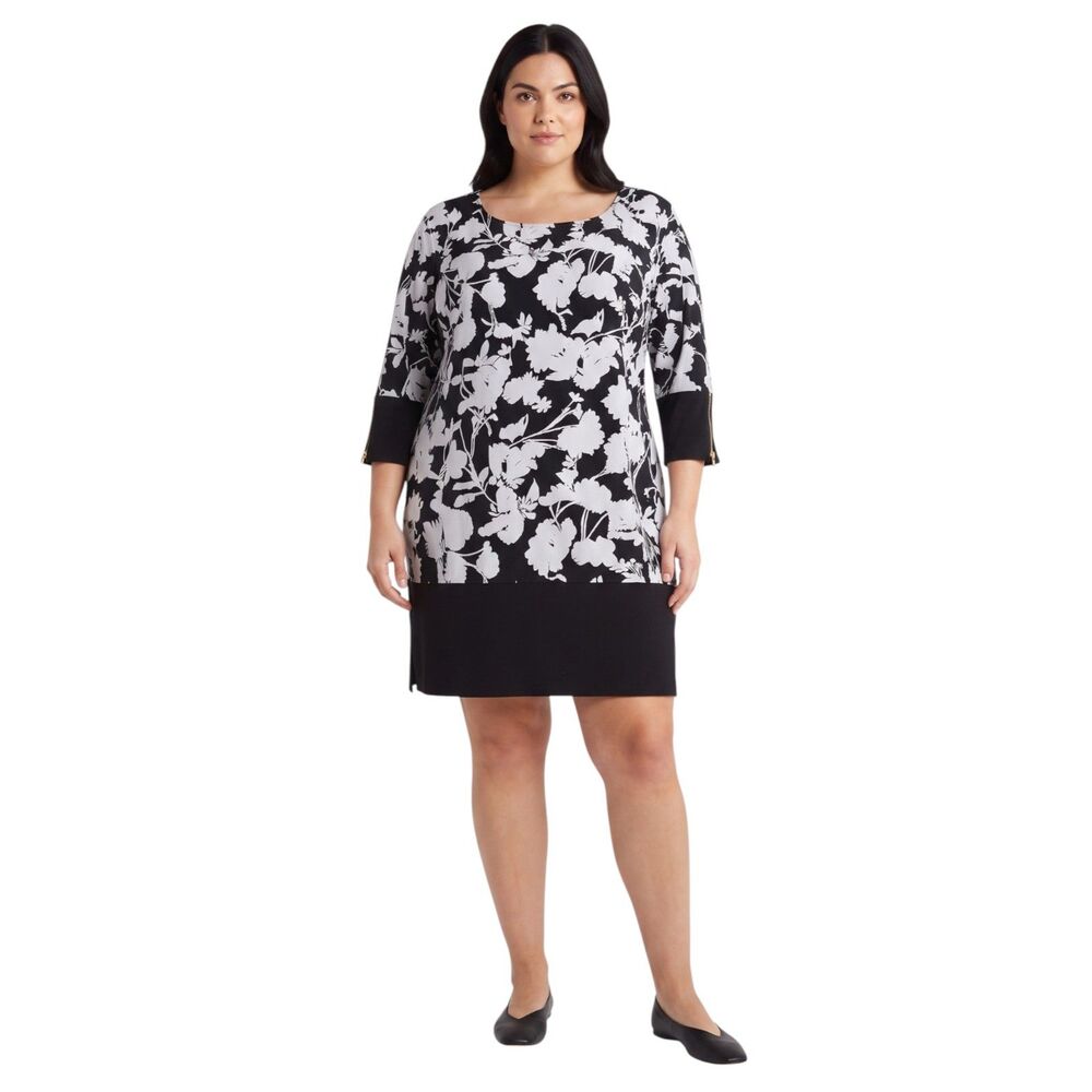 Woman Within Shift Dress Size 14 Long Sleeves Black